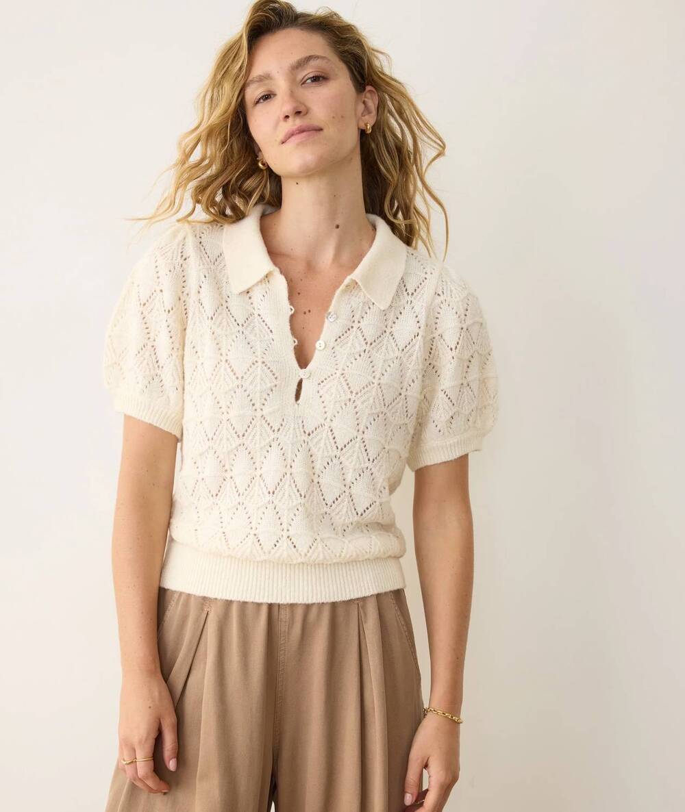 NEW MARINE LAYER rebecca sweater polo in cream